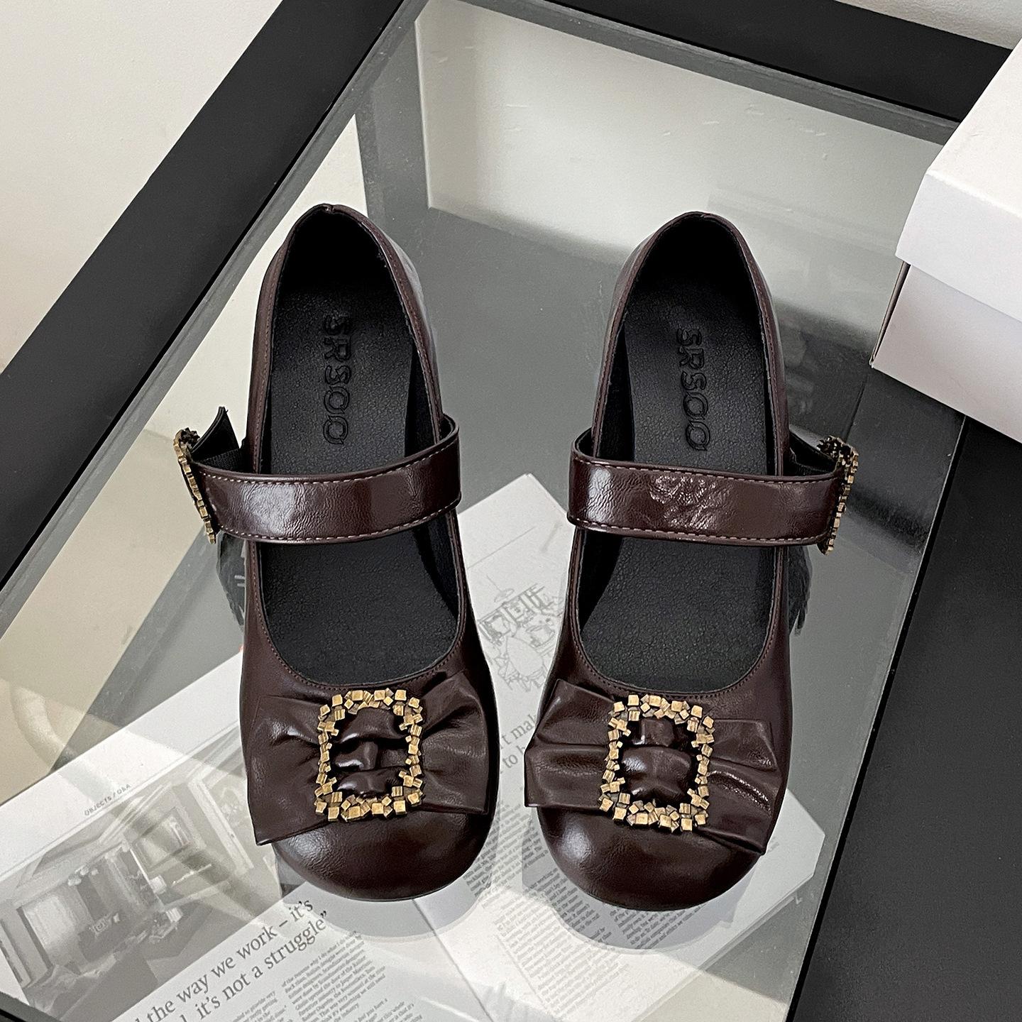 

Black French round head thick heel light mouth single shoes women s 2025 new autumn versatile height increase soft sole Mary Jane shoes 40 коричневый