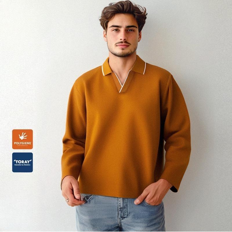 Men's Collared Polo Shirts Casual Long Sleeve Polo Shirts Button Down Pullover Shirts Solid Color Golf Shirts Spring Fall Tops Sweatshirts for Men