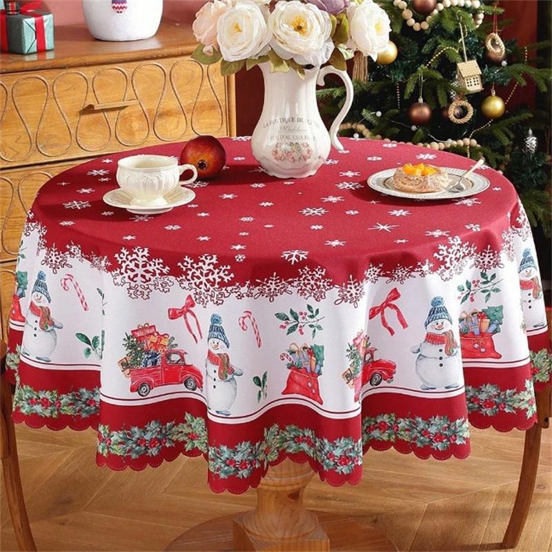 150cm Round Christmas Tablecloth Santa Claus Snowman Table Cloth Merry Christmas Decora For Home Xmas Navidad New Year Decor