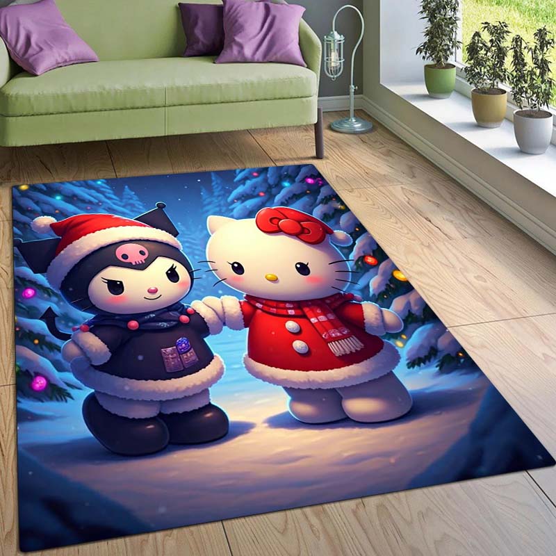 Stylish Kuromi Cartoon Rug, Suitable for Bedrooms, Living Rooms, Sofas, Doormats, and Large-sized Non-slip W-shaped Rugs.