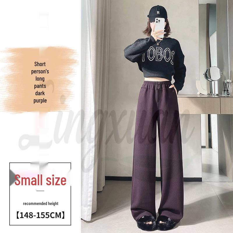 2026 Autumn/Winter Women s High Waist Wide Leg Floor-Length Plus Velvet Pants S