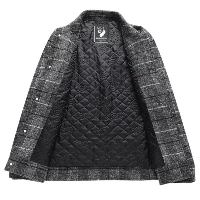 Autumn and Winter New Men's Wool Jacket Plaid Jacket, Young and Middle-aged Men's Loose Casual Short Woolen Jacket