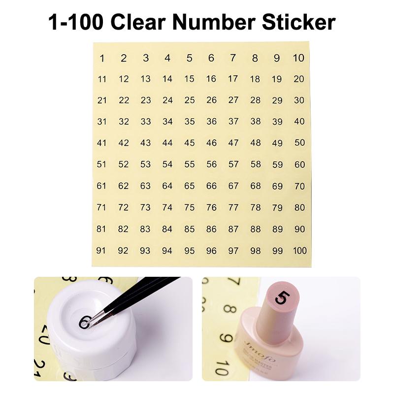 3Sheets 1-100 Clear Number Sticker Label For Nail Polish Color Gel Varnish Marking Numbering Digital Label Manicure Tool