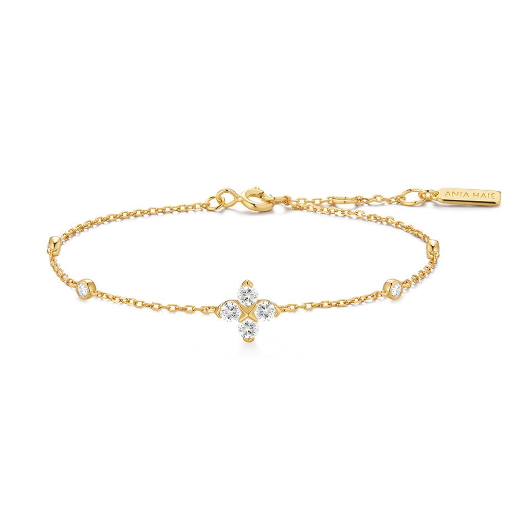 Ania Haie Gold Sparkling Lucky Clover 925 Silver Bracelet B074-04G