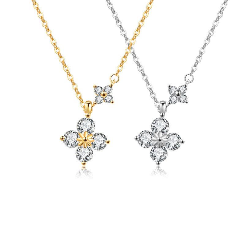 New Hot-Selling Fashion 14k Gold-Plated Sterling Silver Boutique Lucky Four-Leaf Clover Pendant Necklaces