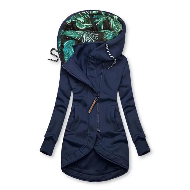 Women's Solid Color Zipper Hoodie Sweatshirt with Print - Long Sleeve Jacket, 2024 Edition