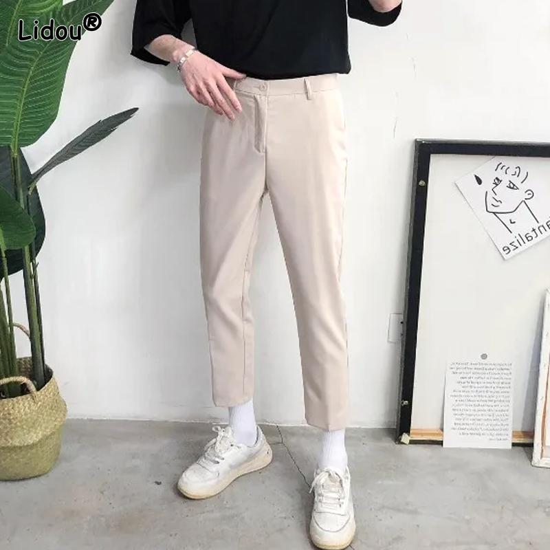 Autumn Winter Men's Casual Pants Stretch Slim Nine-point Pants Korean Trendy Black Suit Pants