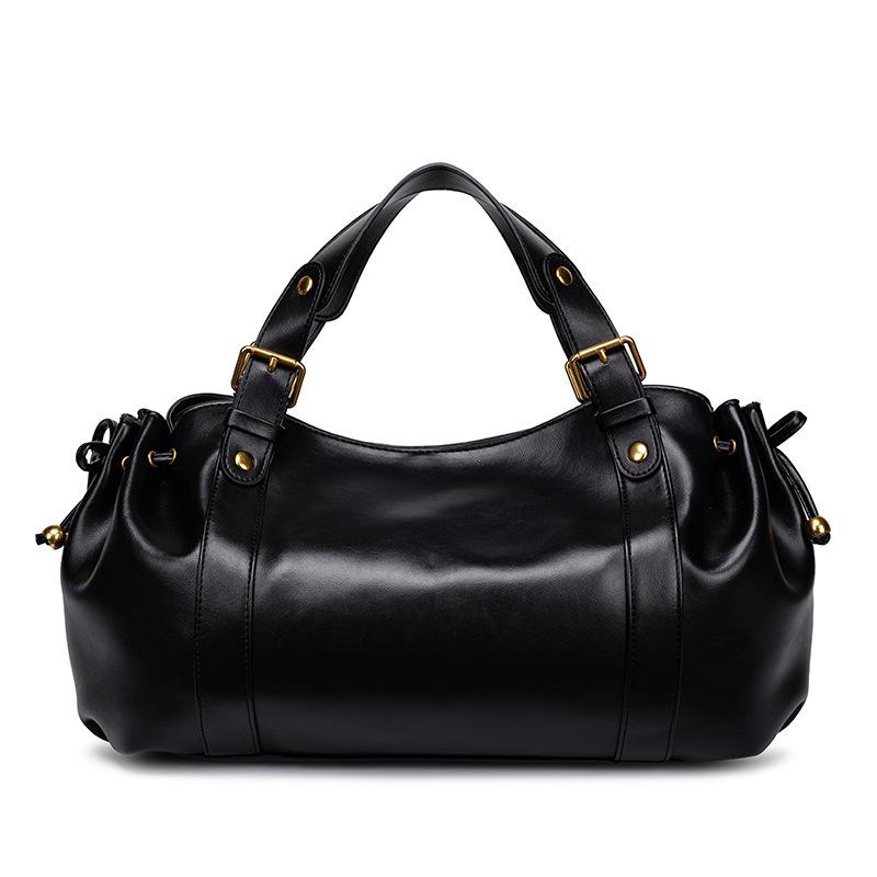 Women'S Bag Large Capacity Winter And Spring Soft Leather Pleated Handbag Shoulder Bag Commuter Pillow Bag