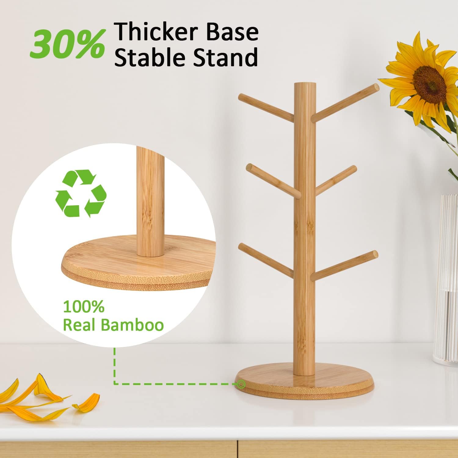 

Wisuce Bamboo Mug Tree with Thicker Base Countertop Coffee Cup Stand with 6 Hooks