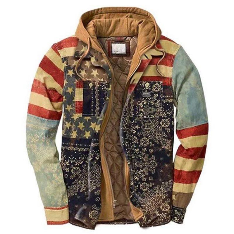 Men's Clothing European and American Autumn and Winter Thickened Cotton-padded Plaid Long-sleeved Loose Hooded Jacket