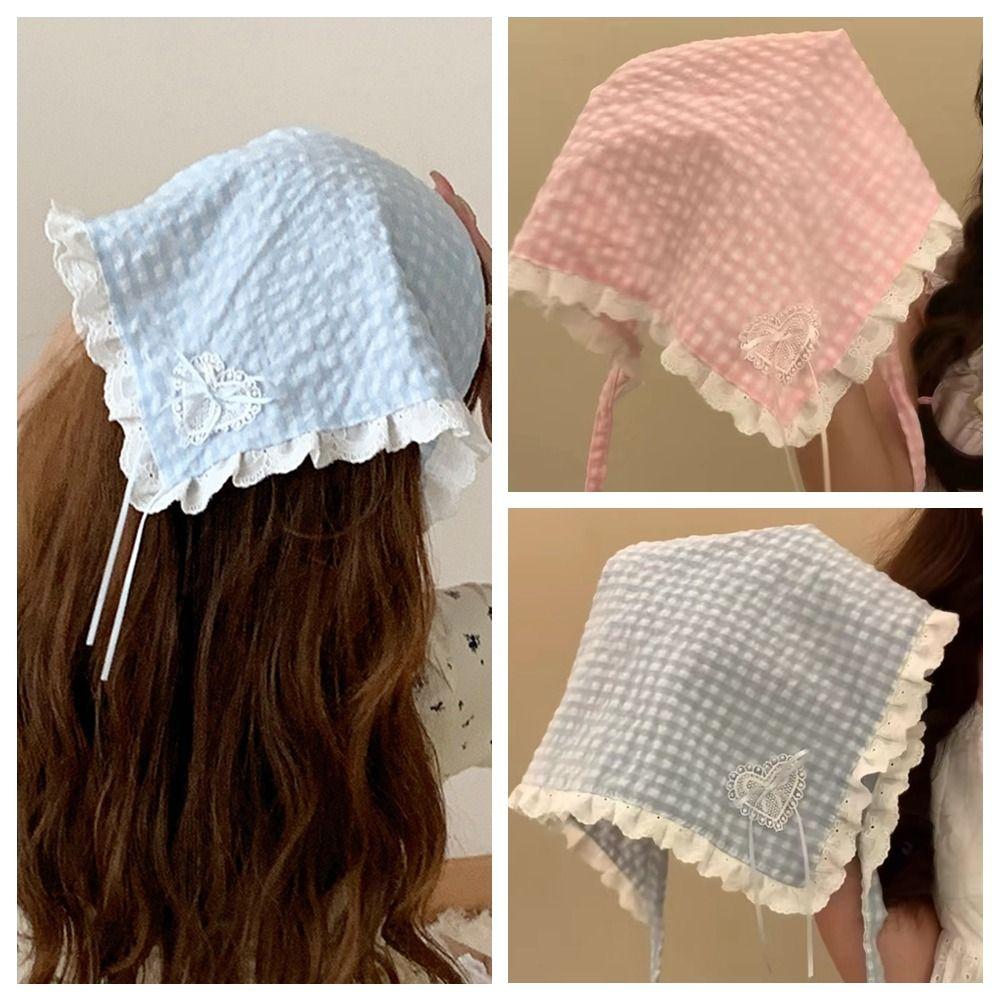 

Wrap Triangle Hair Band Bow Lace Headband Elastic Lattice Hair Scarf Photograh синий