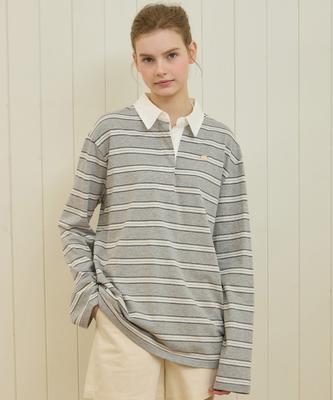 NONLOCAL Collar Stripe Over-Fit Long Sleeve - Gray
