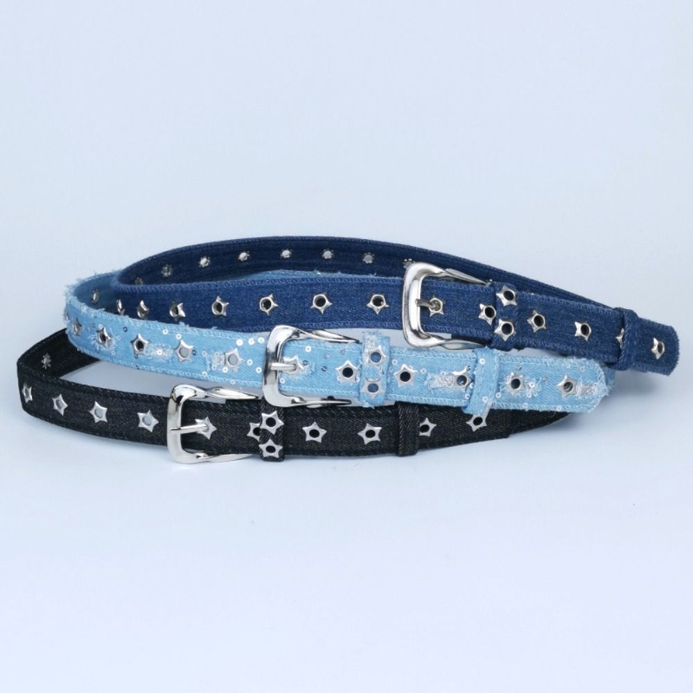 Adjustable Canvas Jeans Belt Pin Buckle Star Cutout Belt Vintage Hollow Eyelet Belt  Daily Outfit