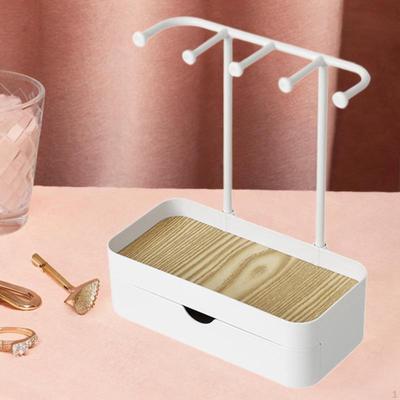 Elegant Jewelry Storage Solution with Wooden Tray And Hanging Hooks