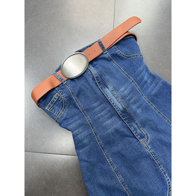 Export Pure Original Los Angeles Single Sexy Big Sexy Tube Top Package Hip Denim Blue Big Belt Sheath Raw Edge Dress