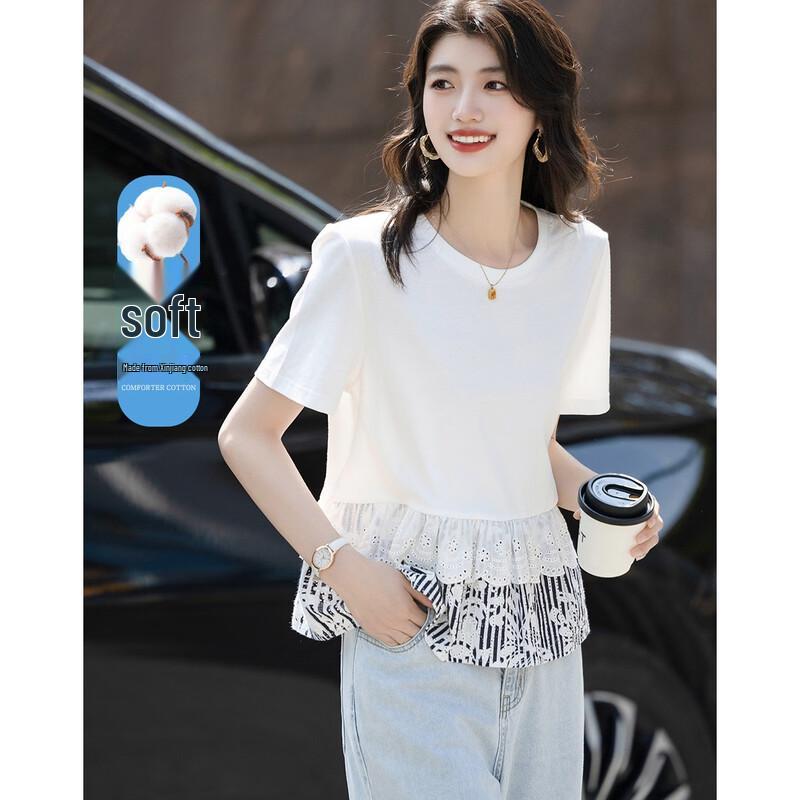 Demana Women s Cotton Spliced Short Sleeve T-Shirt S