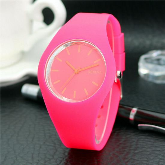 

Unisex Silicone Jelly Candy Color Geneva Quartz Watches - Stylish, Super Thin Design рожевий червоний колір