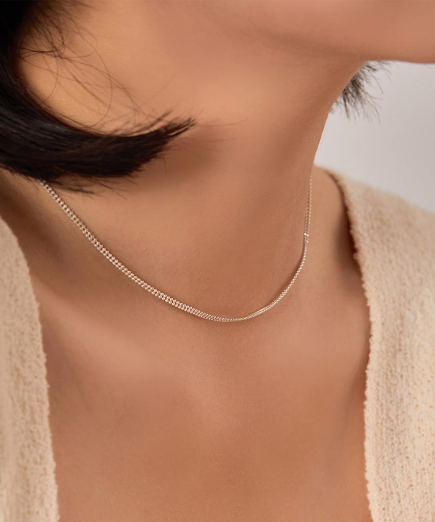 Helene Jewelry 925 Silver Double Cut Chain Silver Necklace