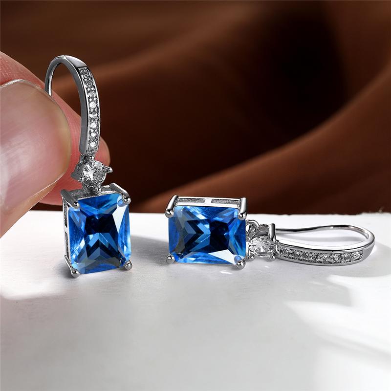 Boho Silber Farbe Party Kleine Zierliche Quadratische Stein Tropfen Ohrringe für Frauen Rechteck Baumeln Ohrringe Hochzeit Schmuck