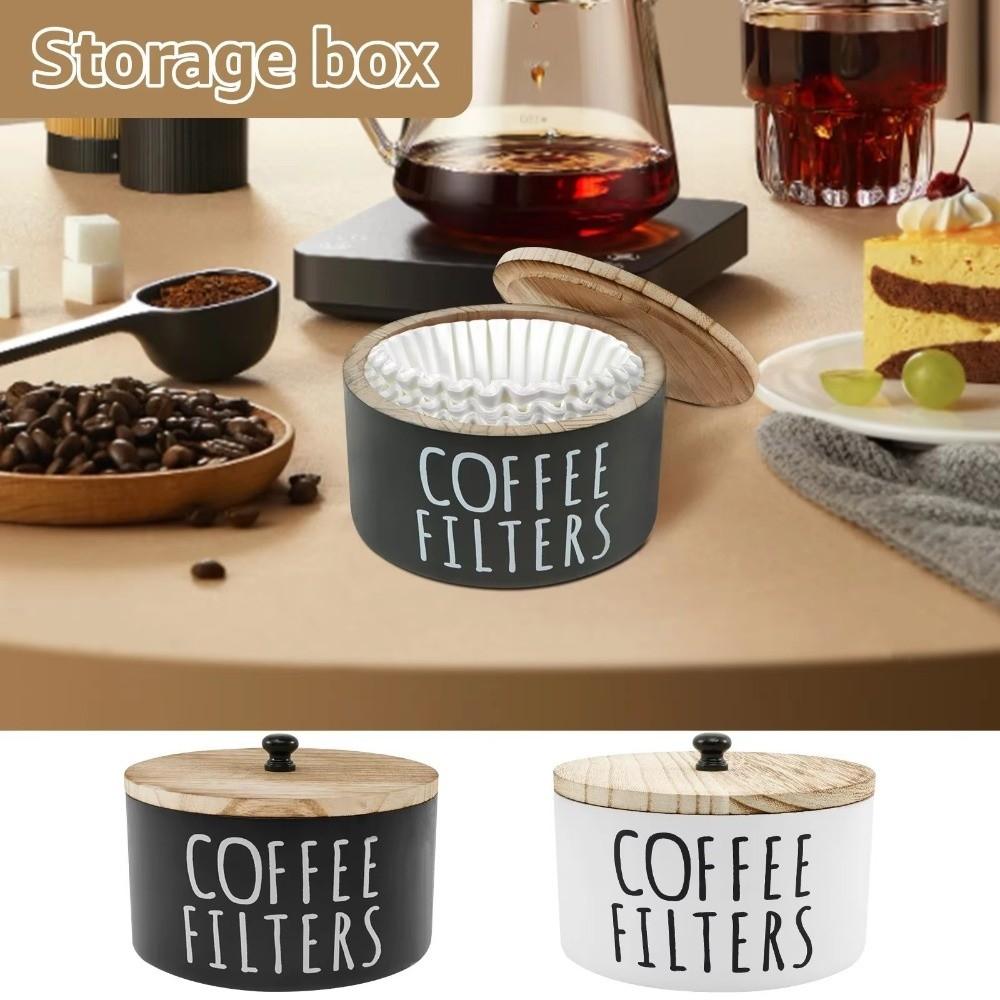 Round Coffee Filter Paper Storage Container Wooden Capsule Coffee Storage Box Camping