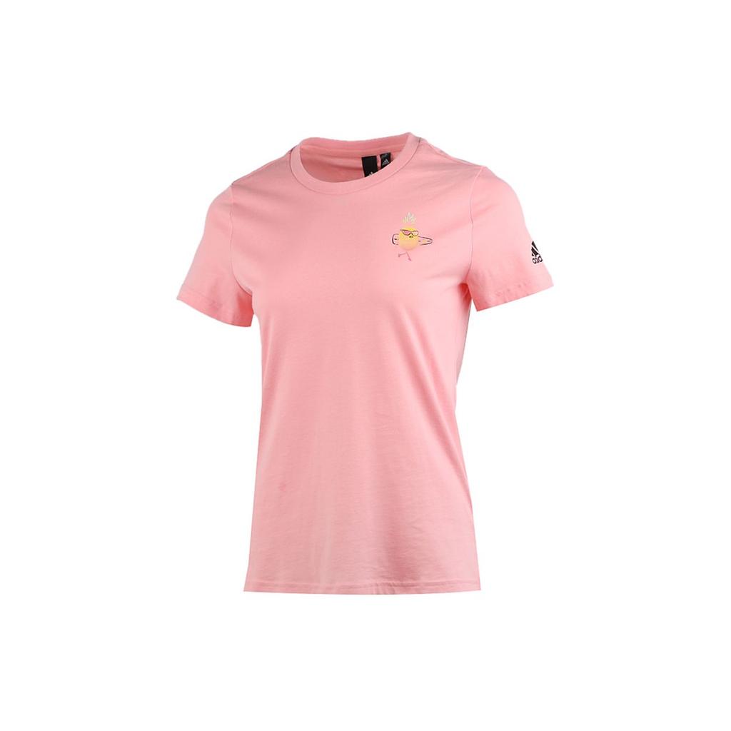 Adidas Cartoon Sports Breathable Training Running Short Sleeve T-Shirt Women Tops Pink FT2928