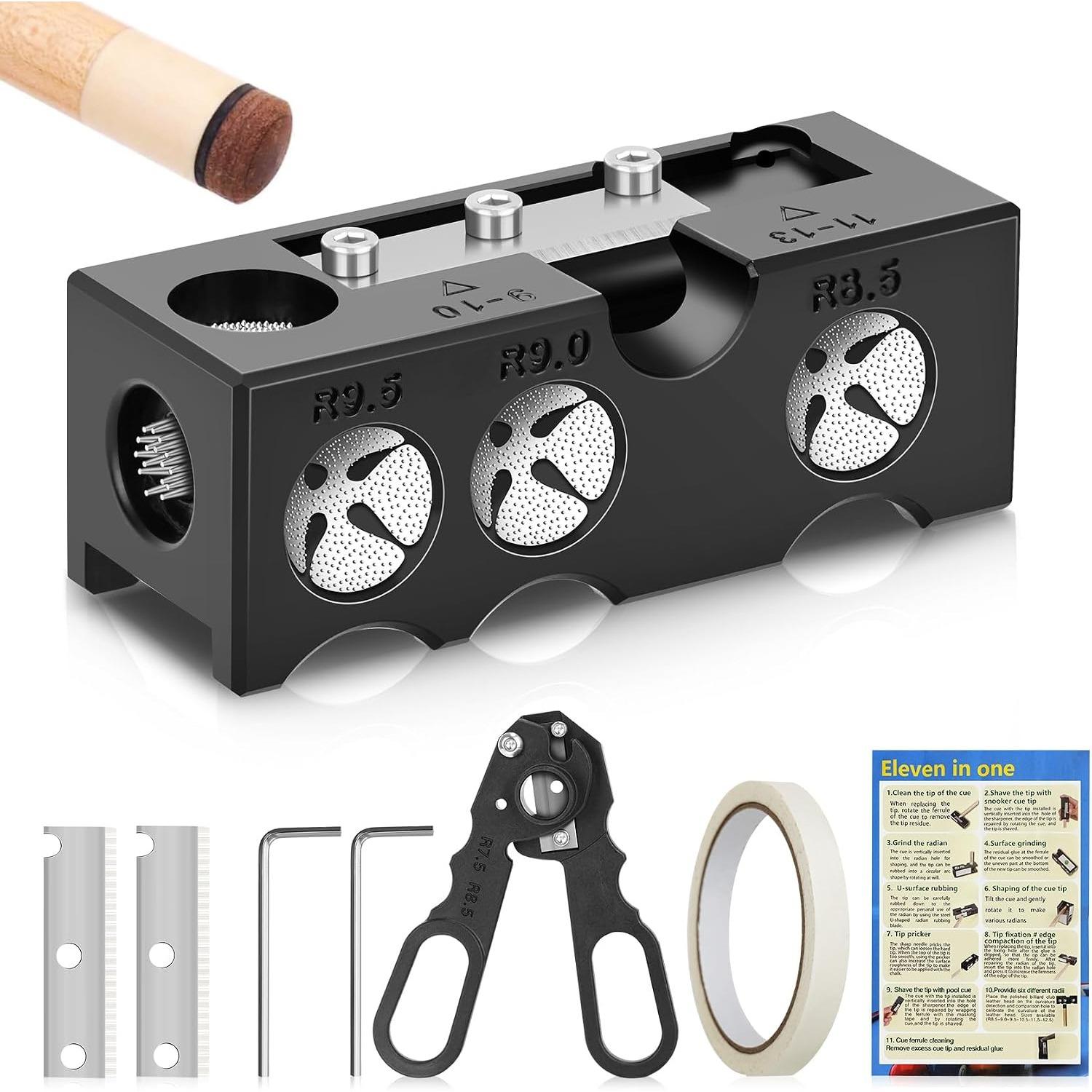 10-in-1 Billiards Pool Cue Tip Shaper, Pool Cue Tips Replacement Kit, Pool Cue Shaper, Pool Cue Repair Tool, Pool Cue Tips Repair Tool чёрный