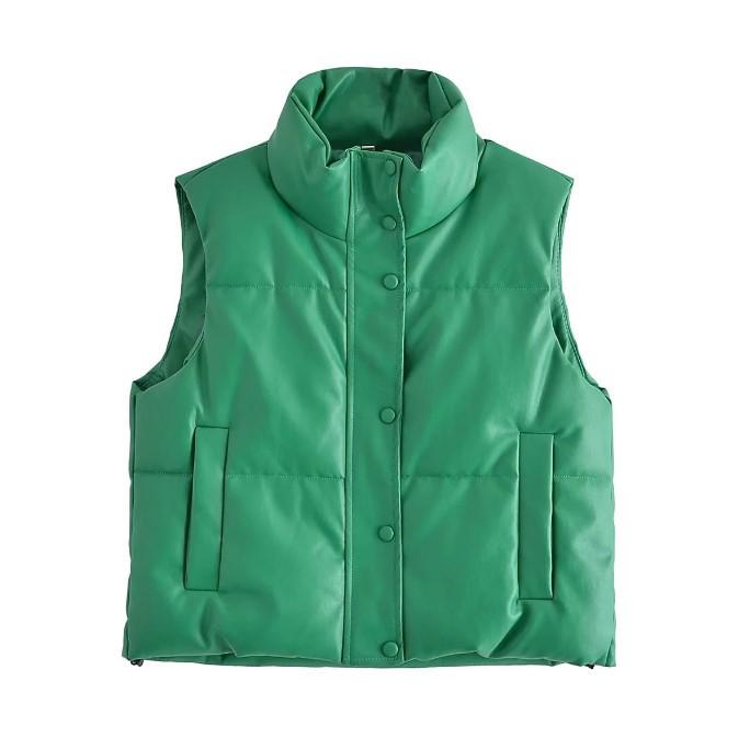 

2023 Autumn/Winter Sleeveless Cotton Padded Vest with Stand Collar M зелений
