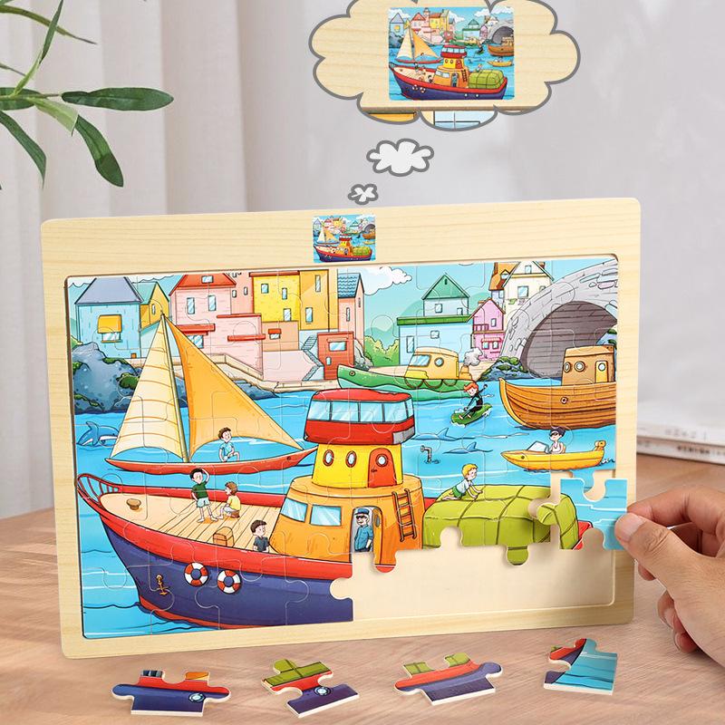 Wooden 40-piece Puzzle for Children, Animals, Dinosaurs, Cartoon Wooden Flat Puzzle for Babies, Early Education Educational Toys