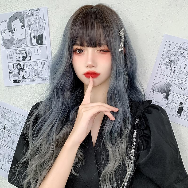 Довга хвиля синтетична перука з чубчиком Жіноча термостійка перука для косплею на кожен день з натуральним волоссям