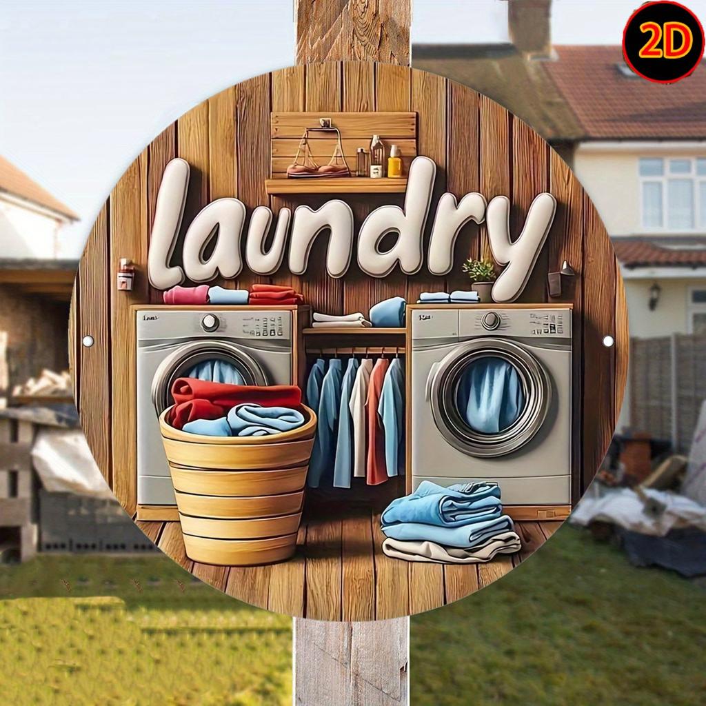 HD Tin Sign Laundry Room Round Metal Wall Art Vintage Washer Farmhouse Decor