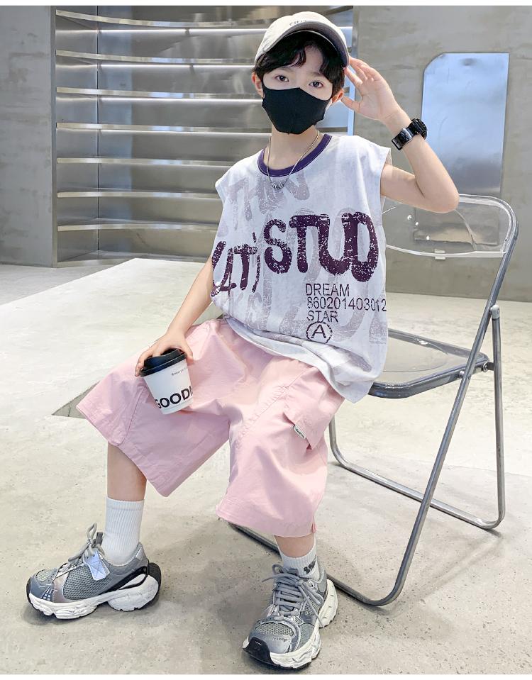 Boys' Summer Dress Set 2026 New Summer Mid to Large Children's Clothing Rascal Handsome Boys' Sleeveless Tank Top Thin Summer Style Trendy
