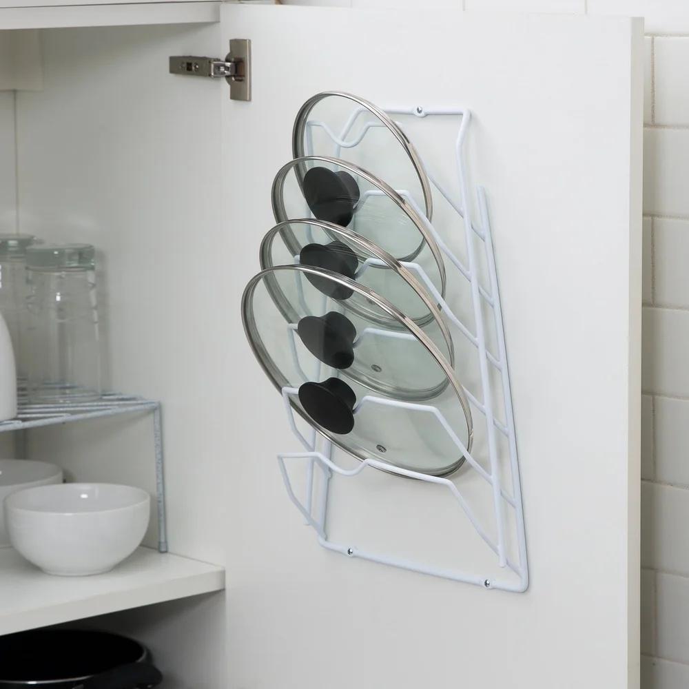 6-Shelf Lid Organizer Cabinet Rack Metal Storage Solution Easy Access Kitchen Accessories Mountable Space Saver 10.62x4x16.62