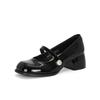 Sheepskin Round Head Thick Heel Pearl Word with Thick Heel Mary Jane Shoes Women's High Heels Versatile Light Mouth Single Shoes