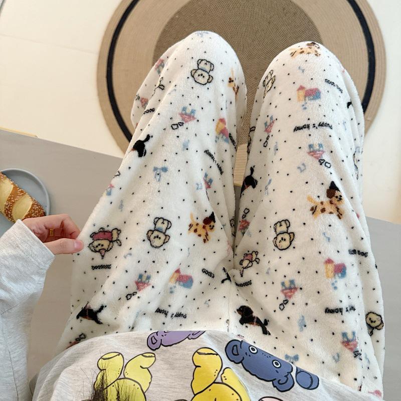 Damen Cartoon Flanell Fleecegefütterte Pyjamahose - Warmer Herbst-/Winterstil