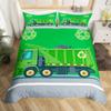 Cartoon Garbage Truck Duvet Cover Green Trash Truck Bedding Set Green Vehicle Car Comforter Cover Garbage Truck Toy Quilt Cover