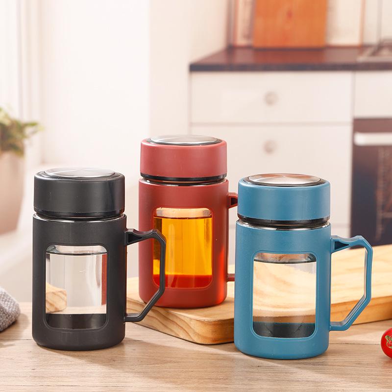 Large Capacity Insulated Glass Water Cup with Portable Tea Infuser