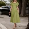 ZANZEA Women Summer Square Collar Casual Short Sleeve Long Dress