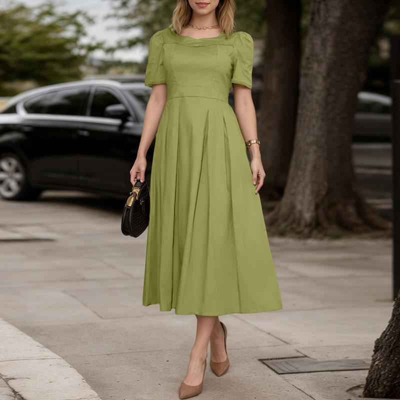 ZANZEA Women Summer Square Collar Casual Short Sleeve Long Dress