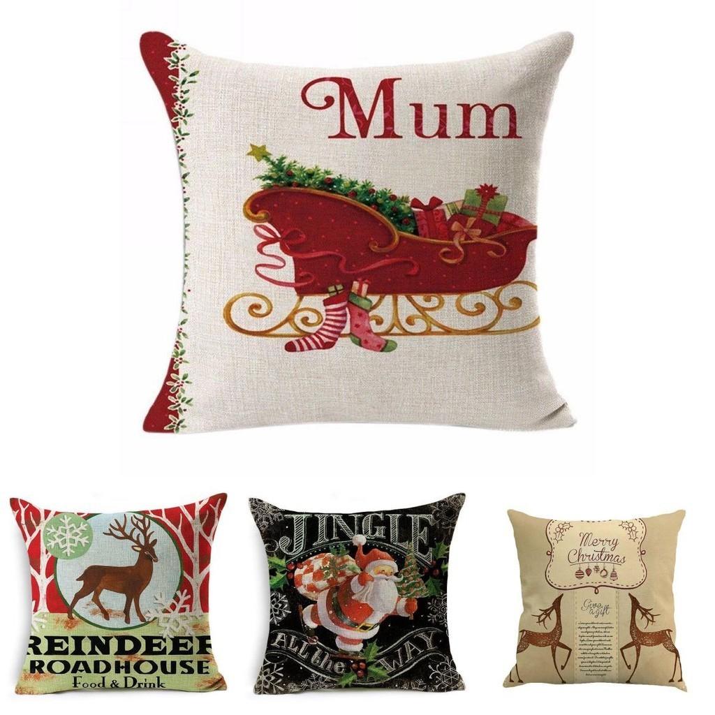 Stylish Christmas Xmas Linen Cushion Cover Featuring Unique Holiday Patterns And Colors