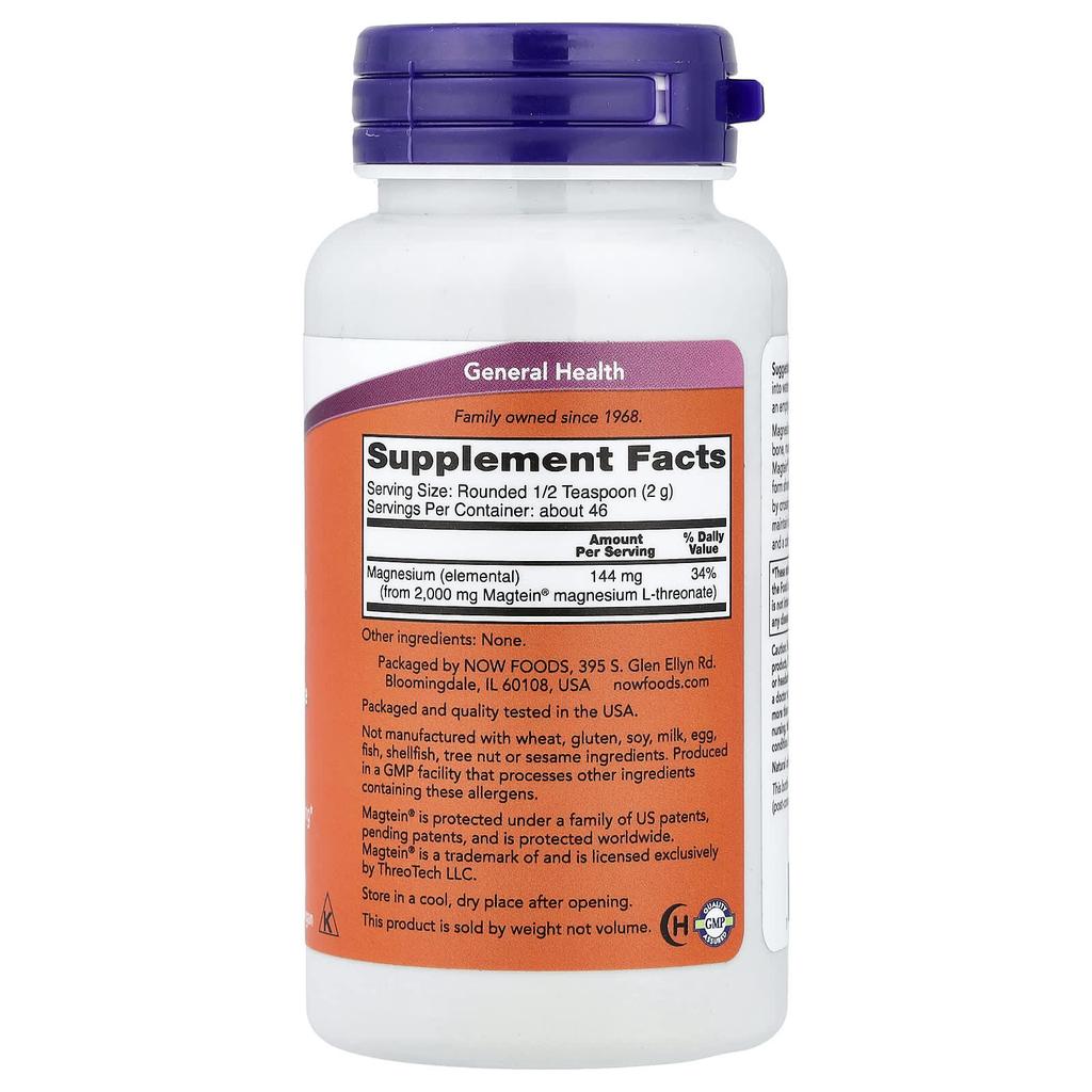 Now Foods Magtein®, Magnesium L-Threonic Acid Powder, , 91g(3.2oz)