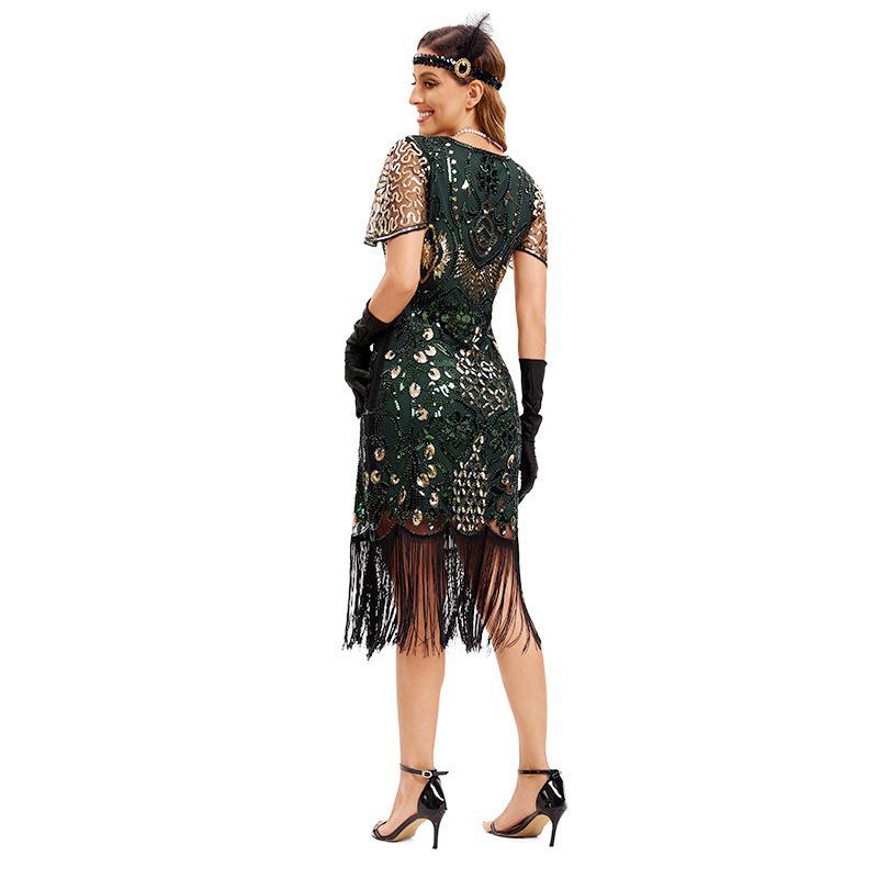 1920s Gatsby Sequined Evening Gown with Tassels