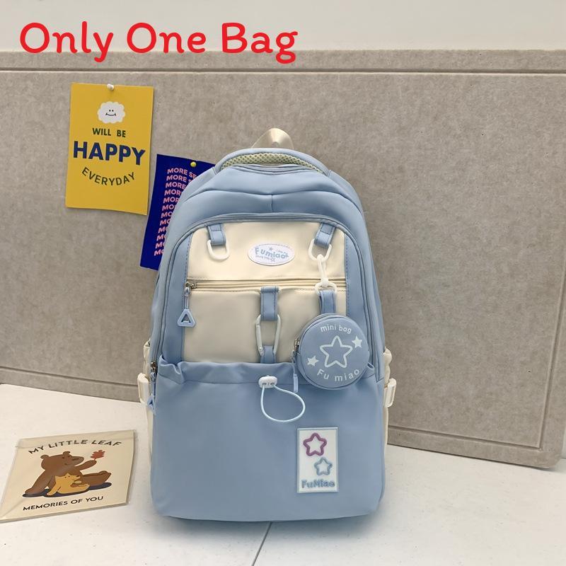 Youth College Style Backpack With Spliced Nylon Material And Features For Schoolgirls