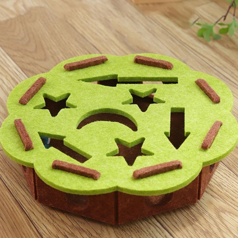 Stimulates Curiosity Felt Puzzle Toy Cats Chew Resistant Durable With Multiple Holes And 2 Bells Ball