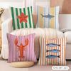Ocean Life Theme Striped Double-Sided Printed Pillow Cover Short Plush Suitable Living Rooms Bedrooms Sofas Throw Cushion Cover