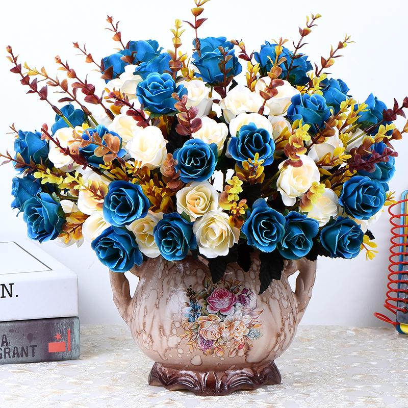 European Rose Silk Floral Arrangement - Artificial Bouquet for Living Room & Dining Table Decor