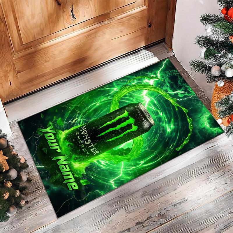 Tappeto Monster Energy Crystal Velvet, Tappetino Antiscivolo Personalizzato con Nome Testo per Arredamento Casa Regalo