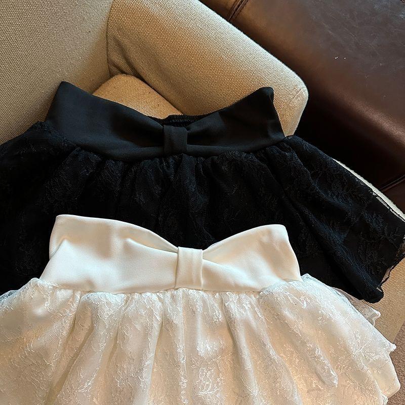 White A-Line Tulle Skirt With Lace Trim High Waist Short Teen Girls Casual Wear