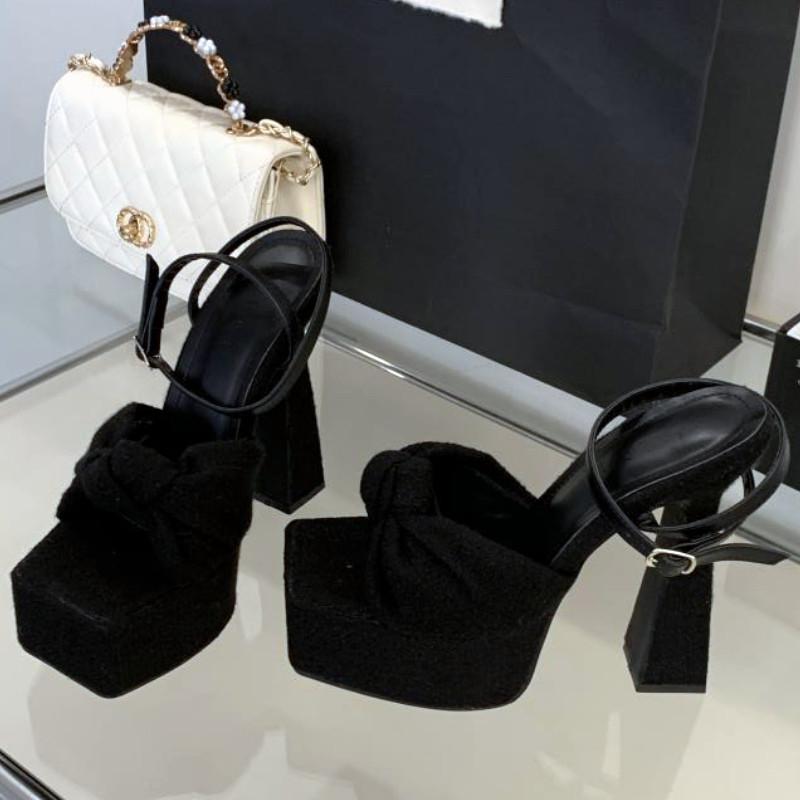 Fashion Luxury Retro Woven Bow High Heels Ankle Strap Waterproof Platform Super High Heel Women Sandals Fashion Comfortable Slide Sandal