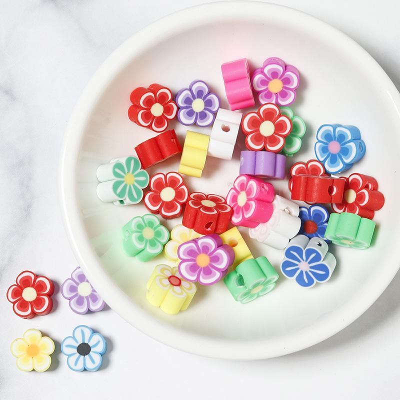 50 pcs Polymer Clay Animal & Fruit Style Mixed Color Flat Round Beads for DIY Bracelet Jewelry