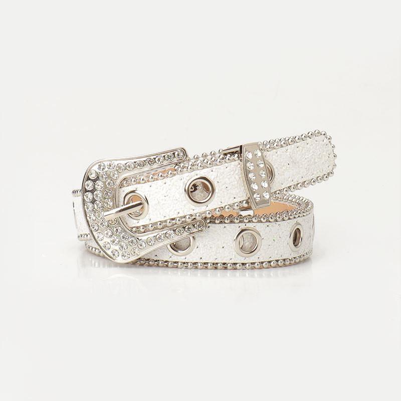 Y2k Punk Leather Belt For Women With Alloy Buckle And Rhinestone Details For Street Style Fashion